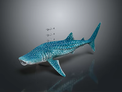 Whale Shark With Blue Body And White Spots Swimming With Small Fish On Its Back 3d model