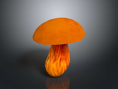 Shiny Vibrant Orange Mushroom With Rounded Cap And Textured Stem On Gray Surface 3d model