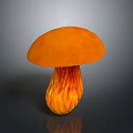 Shiny Vibrant Orange Mushroom With Rounded Cap And Textured Stem On Gray Surface