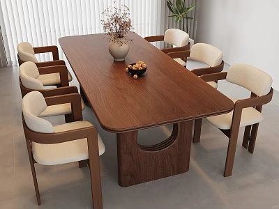 Middle style dining table and chair combination 3d model