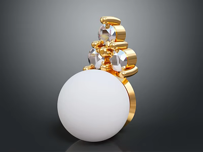 Elegant White Round Decorative Item With Gold Accents And Clear Crystals 3d model