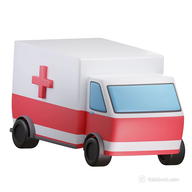 Cartoon Style Ambulance Toy With Red Cross And White Red Body Vehicle 3d model 