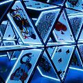 Vibrant Neon Illuminated Playing Card 3D Sculpture With Geometric Art Design