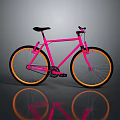 Modern Stylish Pink Bicycle With Black Seat And Orange Rims On Reflective Surface