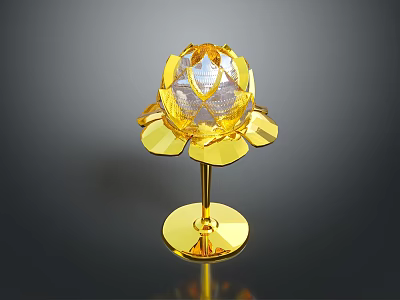 Golden Lotus Shaped Ornament With Transparent Sphere Center And Stand Base 3d model