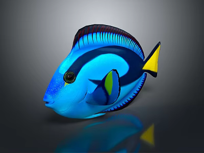 Vibrant Blue Tropical Fish Featuring Yellow Tail Black Stripes And Shiny Scales 3d model