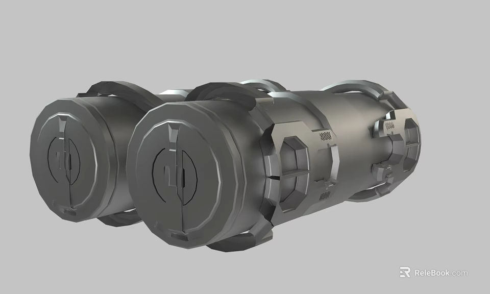 Two Gray Cylindrical Mechanical Components With Metal Structure And Fasteners 3d model 