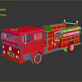 Red Fire Truck Model Featuring Detailed Ladder Wheels And Reflective Surface 3d model