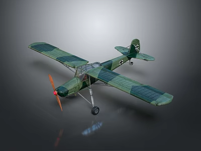 3D Model Passenger Airplane With Green Camouflage Paint Propeller Biplane Wings And Cross Symbol 3d model