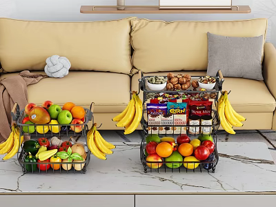 Practical Metal Storage Baskets for Organizing Fresh Fruits Vegetables Snacks in Living Room 3d model