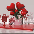 Romantic Valentine's Day Scene with Red Heart Shaped Balloons Mailbox Gift Boxes and Bench