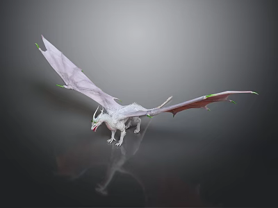 Detailed White Mythical Dragon Character With Large Wings Green Accents For Game And Movie Scenes 3d model