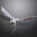 Detailed White Mythical Dragon Character With Large Wings Green Accents For Game And Movie Scenes