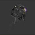 Black Wig Buns Adorned With White Pink Flowers And Green Ribbons For Daily Decor