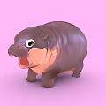 Cute Hippo Plush Toy with Open Mouth and Big Eyes on Pink Background