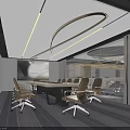 Modern Conference Room Interior Design With Long Table Chairs And Wall Painting