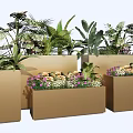 Modern Golden Rectangular Flower Planters With Green Plants And Colorful Flowers