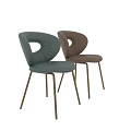 Modern Brown Leather Leisure Chair With Pleated Design Hollow Backrest And Gold Metal Legs