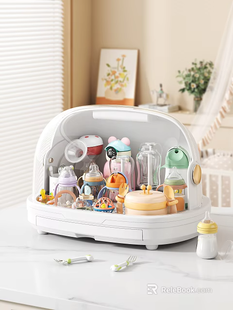 White Baby Gear Organizer With Bottles Cups Toys And Feeding Items 3d model 