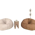 Comfortable Beige And Brown Bean Bag Chairs With Small Wooden Table And Floor Lamp