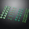 Cartoon Scenes Featuring Various Green Plants With White And Red Decorations
