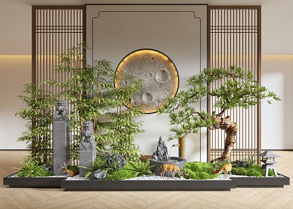 New Chinese Style Indoor Landscape Landscaping Landscape Setches Indoor Landscape Indoor Landscape Bryophytes Plant Pile 3d model