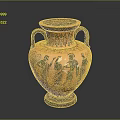Greek Style Amphora With Black Figure Designs Two Handles And Orange Base Color