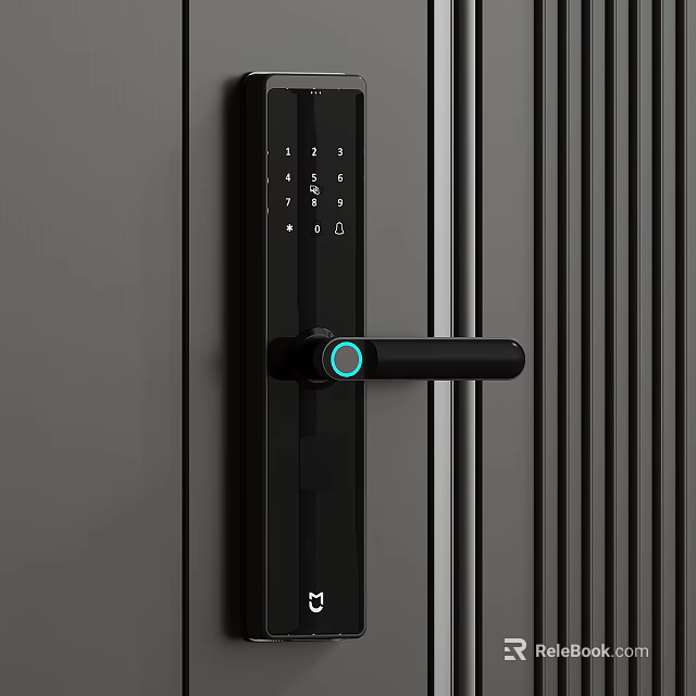 Modern Smart Electronic Door Handle With Sleek Black Design Keypad And Blue Indicator Light 3d model