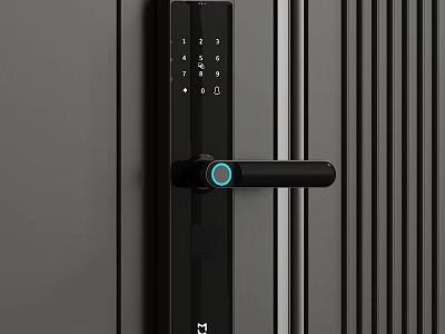 Modern Smart Electronic Door Handle With Sleek Black Design Keypad And Blue Indicator Light 3d model