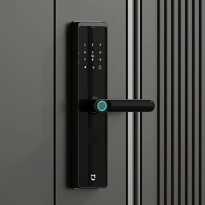 Modern Smart Electronic Door Handle With Sleek Black Design Keypad And Blue Indicator Light 3d model