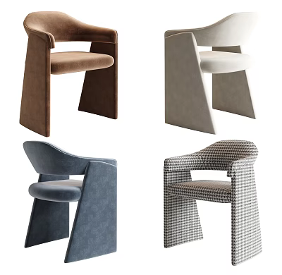 Modern Accent Chairs With Unique Armrest Design In Brown Blue Gray Plaid Velvet Fabric 3d model