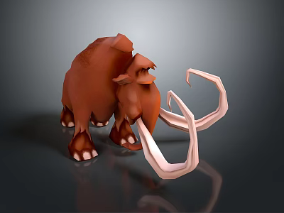 3D Rendered Brown Mammoth Model With Long Curved Tusks On Gray Background 3d model