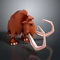 3D Rendered Brown Mammoth Model With Long Curved Tusks On Gray Background