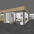 Hotel Public Lounge Interior With Glass Walls Wooden Accents White Sofas And Green Plants