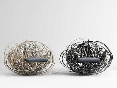 Stylish Single Chair With Wire Wrapped Sphere Design Light Brown And Dark Black Gray Cushion 3d model