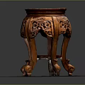 Traditional Chinese Wooden Stool With Carved Patterns And Round Top Design
