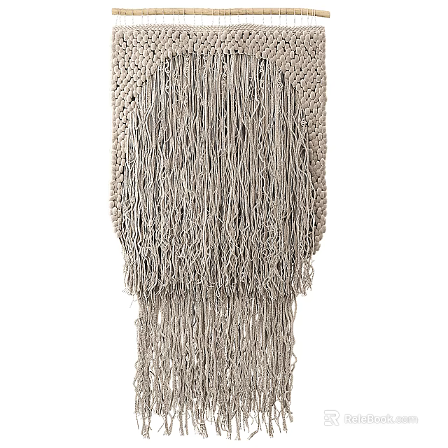 Handmade Macramé Wall Decor with Long Tassels and Natural Cotton Rope Design for Home 3d model 