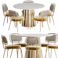 Modern Dining Table Set With Round White Top Metal Frame And Velvet Seat Chairs