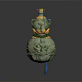Intricately Carved Ceramic Gourd Sculpture With Dragon Motifs And Decorative Details