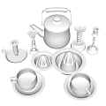Modern Stainless Steel Tableware Set with Teapot Juicers and Cups with Saucers
