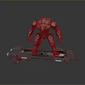 Mechanical Biomechanical Character With Intricate Metallic Armor Standing On Platform Featuring Blue Lights