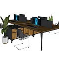 Modern Office Desk Setup With Computer Monitors Potted Plants And Office Chairs