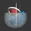 Colorful Teacup With Blue Liquid Red Ball Orange Pieces And Lips Teabag Tag