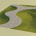 Winding Pebble Path Road Facility With Green Grass Sides And Blue Sky Background