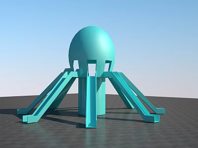 Turquoise Octopus Shaped Playground Equipment Featuring Spherical Dome And Multiple Slides 3d model