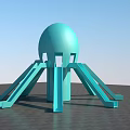 Turquoise Octopus Shaped Playground Equipment Featuring Spherical Dome And Multiple Slides
