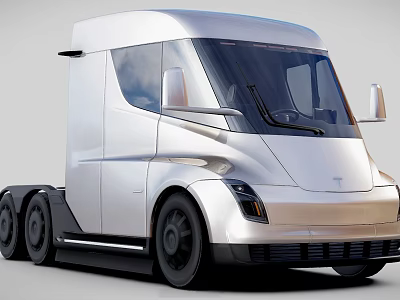 Modern Sleek Silver Electric Truck Exterior Design With Large Windows And Multiple Wheels 3d model
