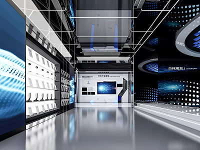 Modern Technology Exhibition Hall With Digital Screens LED Lighting And Sleek Design 3d model
