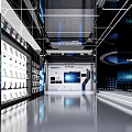 Modern Technology Exhibition Hall With Digital Screens LED Lighting And Sleek Design