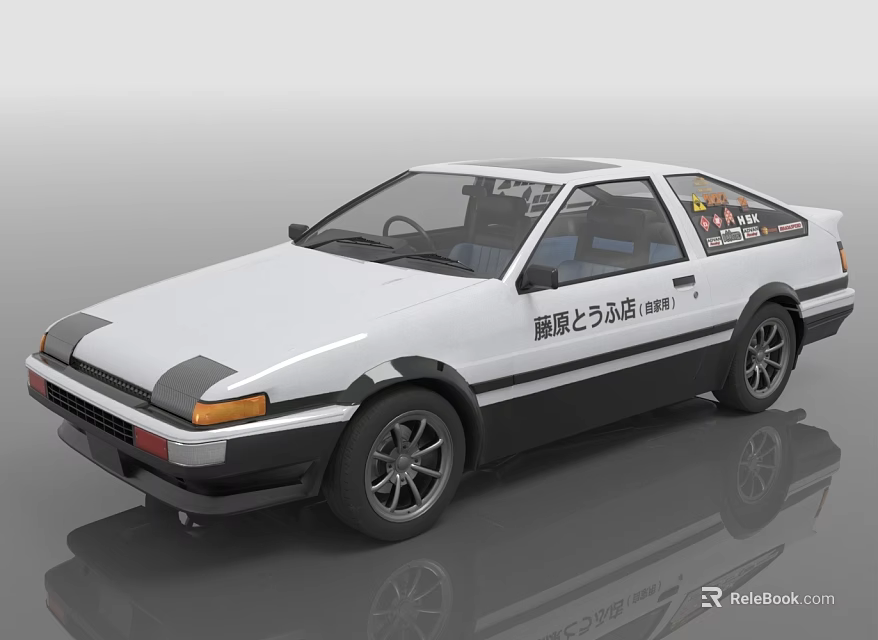 Classic White Sports Car With Fujiwara Tofu Shop Logo Two Door Coupe Design 3d model 